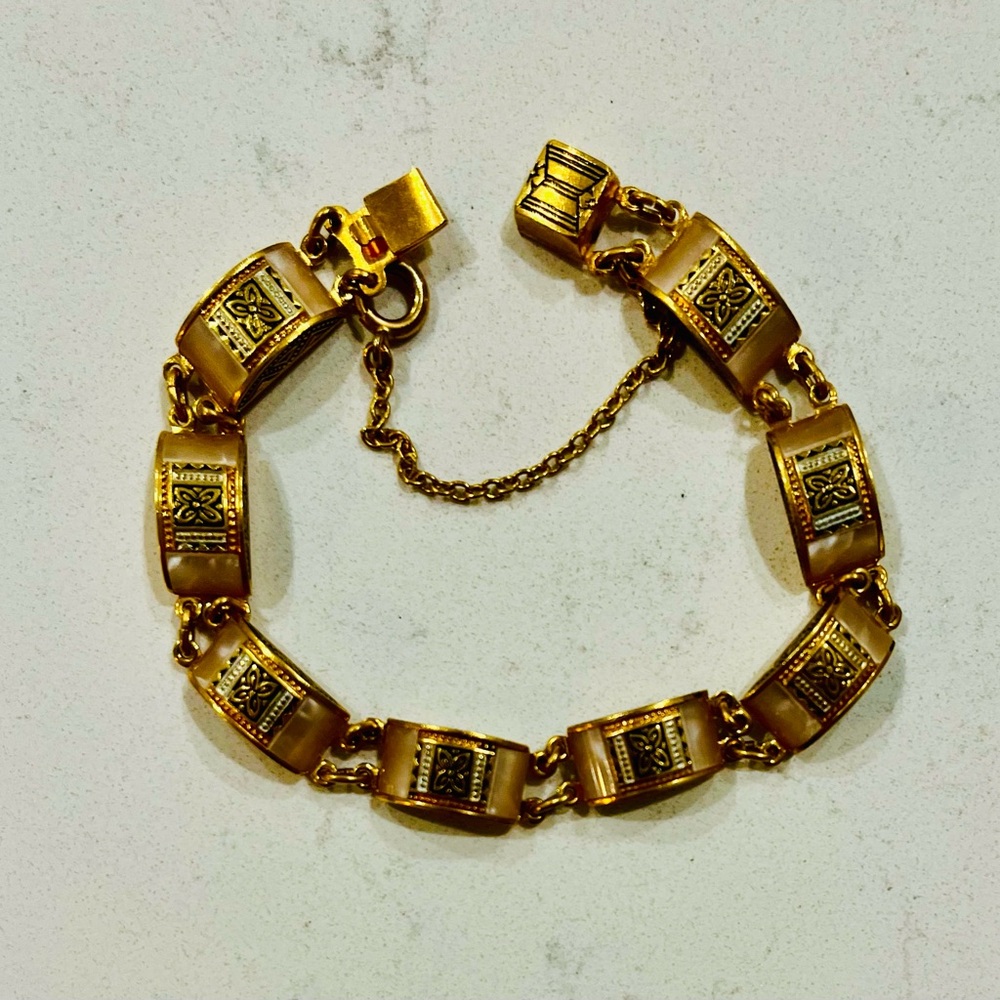 Rare vintage Damascene link bracelet featuring an Arabesque design, EUC - Picture 10 of 10